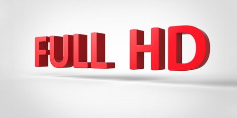 Full HD 3D red text Illustration word Render isolated on White grey gray Background