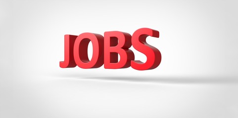Job 3D red text Illustration word Render isolated on White grey gray Background