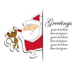 Christmas card with santa clauses and symbol of the year - monkey