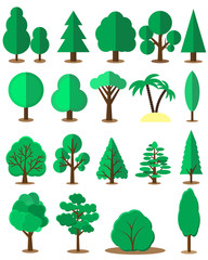 Flat tree set isolated on white background. Vector collection of design elements for games, cartoons, illustrations