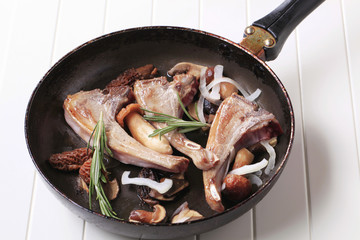 Pan-roasted lamb chops and mushrooms