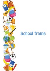 Cartoon students and school stuffs, banner frame