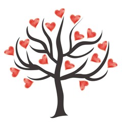 Naklejka premium Valentine vintage background. Watercolor tree with hearts.