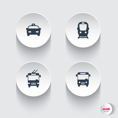 City transport, round 3d icons, vector illustration