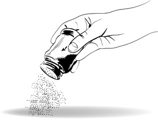 силуэт руки с солонкой в векторном формате. 
silhouette hand with the salt shaker in vector format

