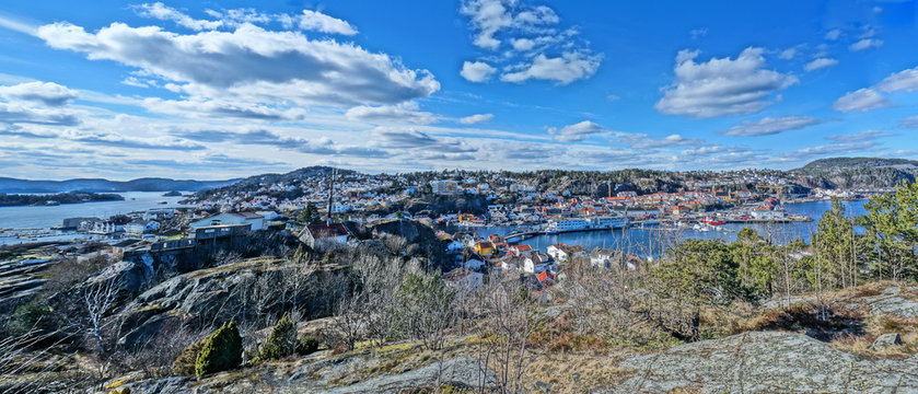 Autumn panorama HDR of Kragero city and fjord, Norway