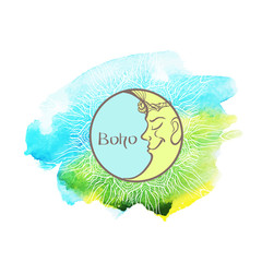 Dreamcatcher on a bright watercolor background. The boho style