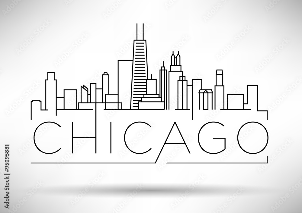 Wall mural linear chicago city silhouette with typographic design - Wall murals