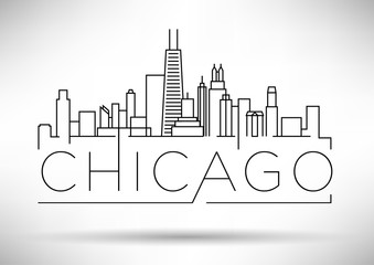 Obraz premium Liniowa sylwetka miasta Chicago z projektem typograficznym