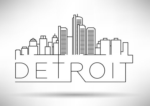 Linear Detroit City Silhouette with Typographic Design