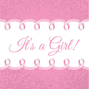 Baby girl shower card with Photorealistic pink ribbon frame for your text