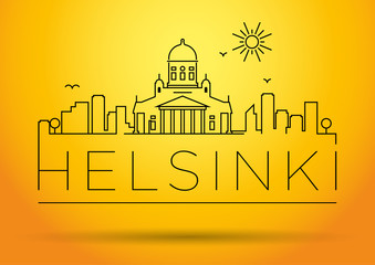 Naklejka premium Linear Helsinki City Silhouette with Typographic Design