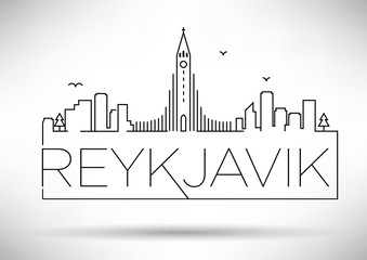 Linear Reykjavik City Silhouette with Typographic Design - obrazy, fototapety, plakaty