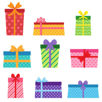 Set of vector colorful present boxes