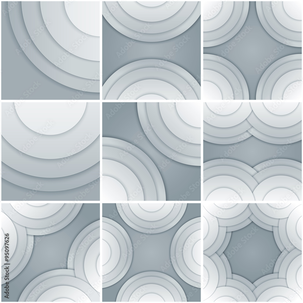 Aufkleber set of 9 abstract white and grey circle shapes backgrounds