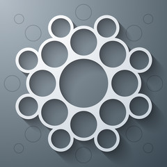 Abstract infographics symmetrical white circles mandala shape with shadow on grey background