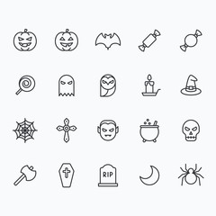 Halloween icons for web and mobile. Outline vector icons, 2 pixel stroke thin