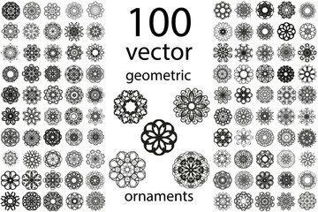 100 Set abstract geometric mandala round ornament - obrazy, fototapety, plakaty