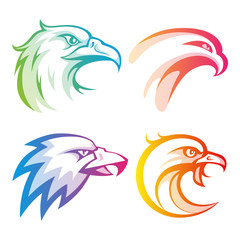 Colorful eagle head logos with rainbow gradients set on white background