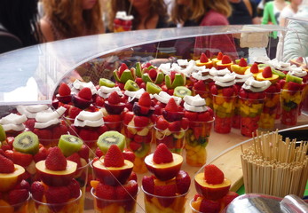 Fruit salad served in cups