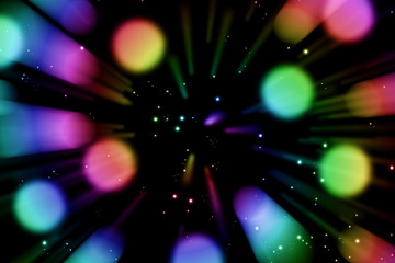 Colorful rainbow background with bokeh in motion zoom blur style and sparks effect