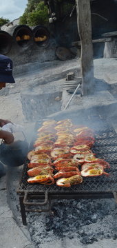 Smoke Barbequed Lobsters