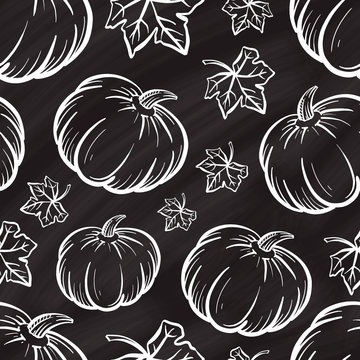 Vector Pumpkin Chalk Seamless Pattern