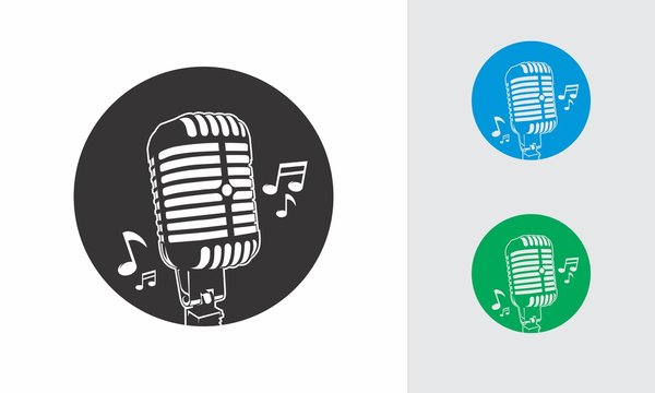 Microphone circle music logo design vector