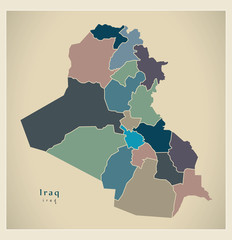 Modern Map - Iraq with governorates and regions colored IQ
