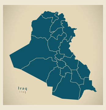Modern Map - Iraq with governorates and regions IQ