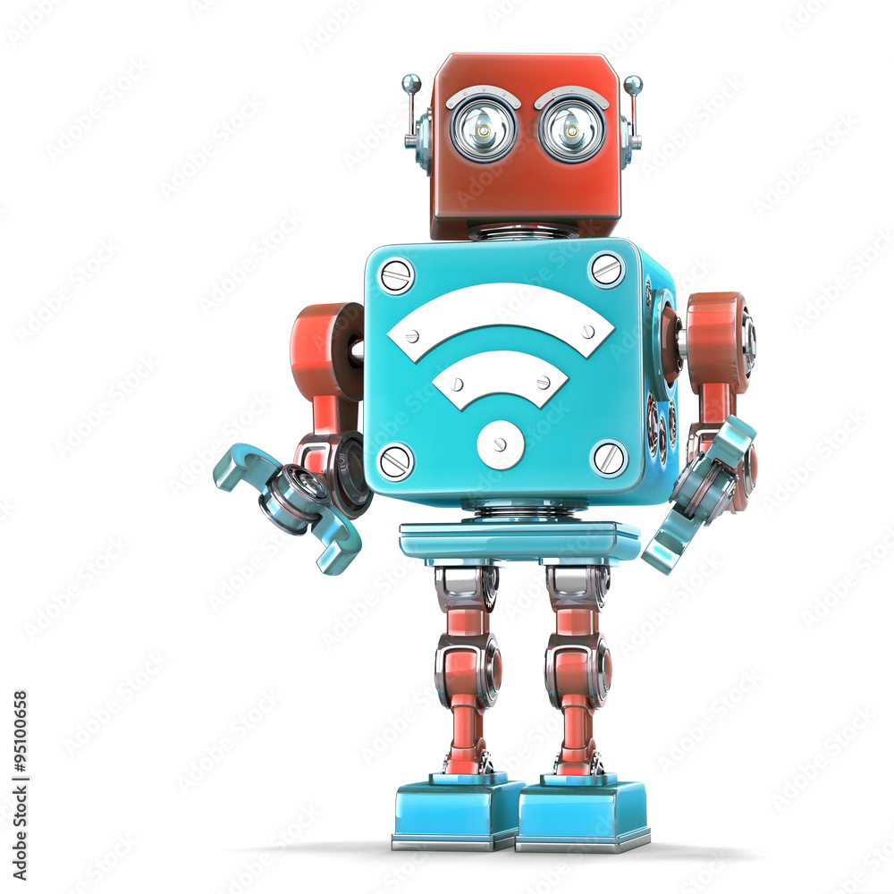 Poster vintage robot with wi-fi sign. technology concept. isloated. contains clipping path