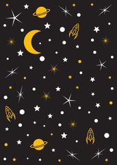 Moon, stars, planets, space vector background