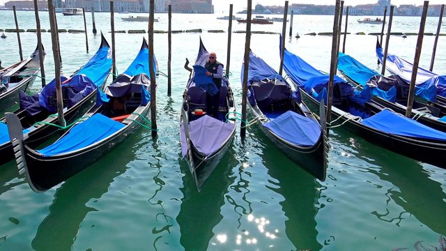 Gondolas in Venice, Italy. steadycam