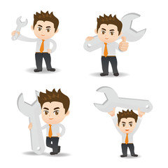 cartoon illustration Businessman with wrench