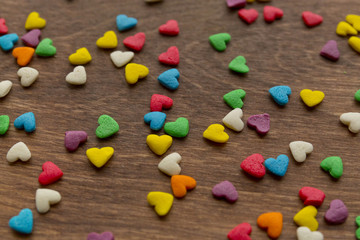 texture of sweet colorful candy decorations in the form of heart