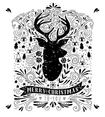 Merry Christmas poster with reindeer