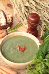 Spinach soup and healthy food of delicious.
