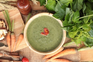 Spinach soup and healthy food of delicious.