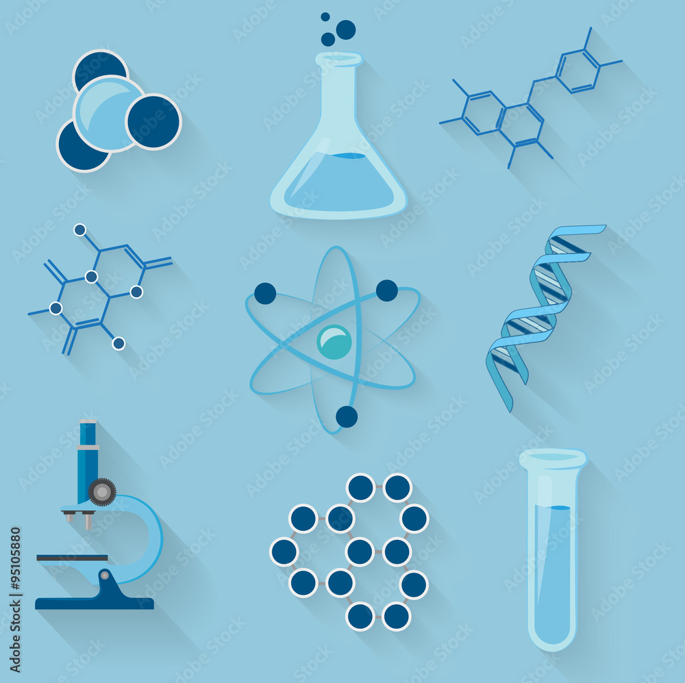 Poster laboratory workspace elements vector icons.