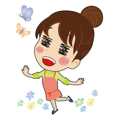 蝶と戯れる若い主婦