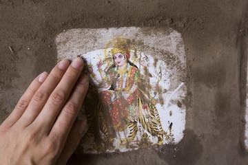 VARANASI, INDIA, Jan, 2015: Indian Hindu Goddess Durga