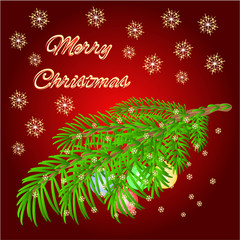 Merry Christmas decoration branch and vintage baubles vector