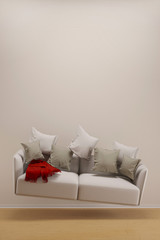 Weightless sofa hoovering in living room