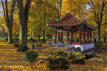 Warsaw, Royal Lazienki (Baths) Park in the autumn afternoon - Chinese Pavilion