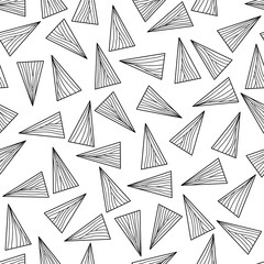 Black and white with lines and triangles. Seamless. Abstract delta texture. Monochrome puzzle background for decoration or backdrop. Unstable endless composition.