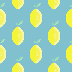 Seamless pattern with lemon slices on the blue background. Vector illustration