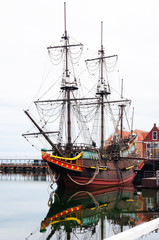 The pirate ship wait for passengers at the dock