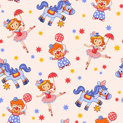 Seamless kids circus background pattern in vector.