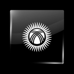 Kyrgyzstan Black and White Version Flag. Glassy Icon Square Shap