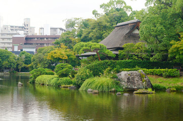 The landscape view of famous Suizenji Garden in Kumamoto